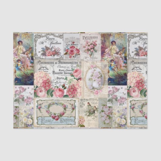 Shabby Chic-Collage, Land viktorianisch, Decopage, Seidenpapier (Vorderseite)