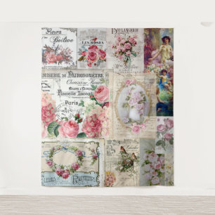 Shabby Chic-Collage, Land viktorianisch, Decopage, Wandteppich