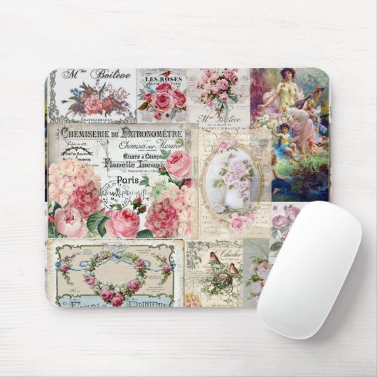 Shabby Chic-Collage, Land viktorianisch, Entkopplu Mousepad (Mit Mouse)