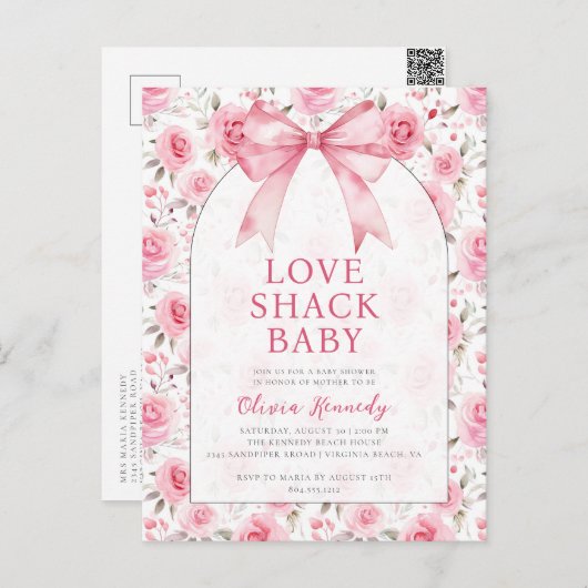 Shabby Chic Coquette Pink Liebe Shack Babydusche Postkarte (Vorne/Hinten)