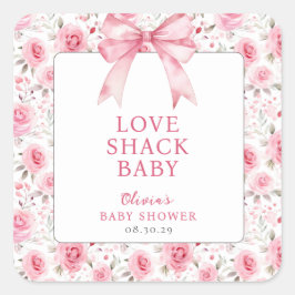 Shabby Chic Coquette Pink Liebe Shack Babydusche Quadratischer Aufkleber