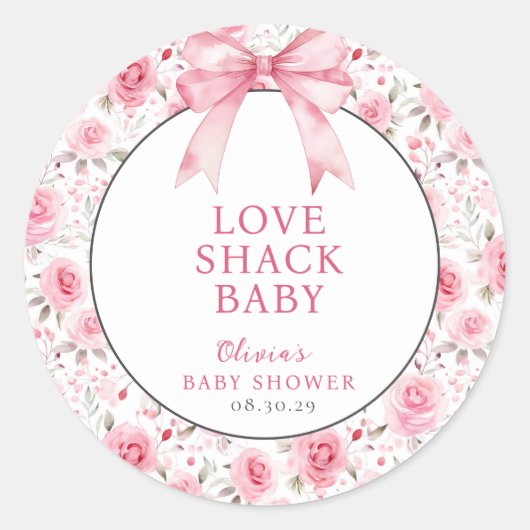 Shabby Chic Coquette Pink Liebe Shack Babydusche Runder Aufkleber (Vorderseite)