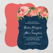 Shabby Chic Coral und Navy Empfang nur einladen Einladung (Vorne/Hinten)