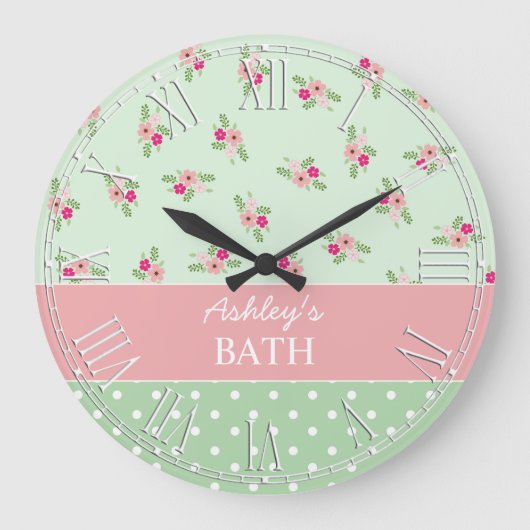 Shabby Chic Country Floral Große Wanduhr (Vorderseite)