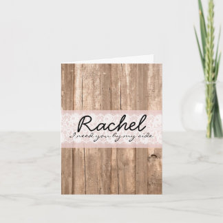 Shabby Chic Country Pink Lace Wood Bridesmaid Card Einladung