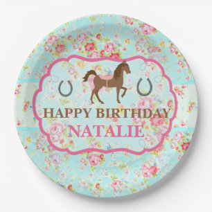 Shabby Chic-Cowgirl-Blumenpony-Papierplatte Pappteller
