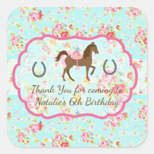 Shabby Chic Cowgirl Floral Pony Gefallen Tag-Aufkl Quadratischer Aufkleber