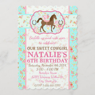 Shabby Chic Cowgirl Florale Pony Einladung