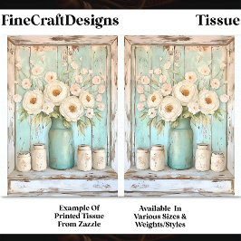 Shabby Chic Cream Peonies, Aqua Jug DV5B Decoupage Seidenpapier