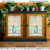 Shabby Chic Cream Peonies, Aqua Jug DV5B Decoupage Seidenpapier