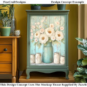 Shabby Chic Cream Peonies, Aqua Jug DV5B Decoupage Seidenpapier