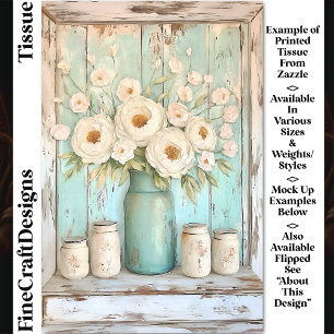 Shabby Chic Cream Peonies, Aqua Jug DV5L Decoupage Seidenpapier