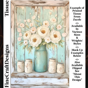 Shabby Chic Cream Peonies, Aqua Jug DV5R Decoupage Seidenpapier