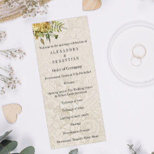 Shabby Chic Creme Damask und Hochzeit mit gelber B Programm