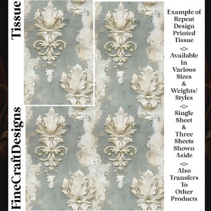 Shabby Chic Creme & Grau Damast CV7 Decoupage Seidenpapier