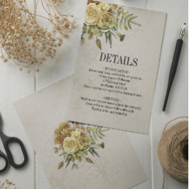 Shabby Chic-Creme und Gold-Rose Hochzeitsdetails Begleitkarte