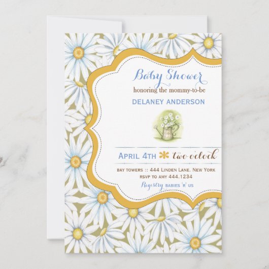 Shabby Chic Daisy Floral Baby Dusche Einladung (Vorderseite)