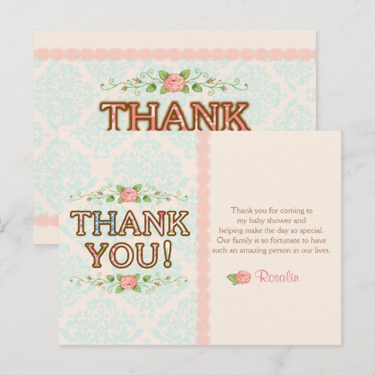 Shabby Chic danke Ihnen Karten (Vorne/Hinten)