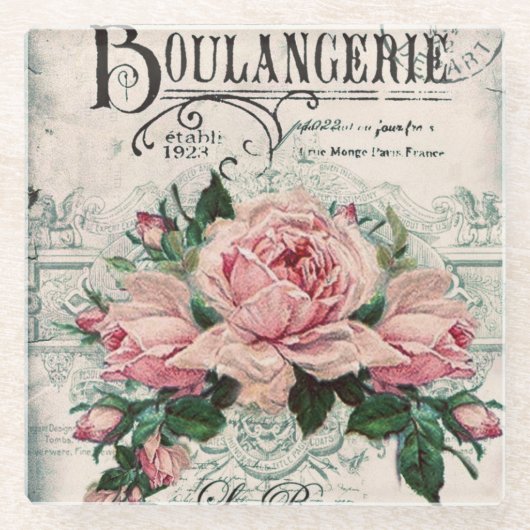 Shabby Chic, Decopage, viktorianisch, französisch Glasuntersetzer (Vorderseite)