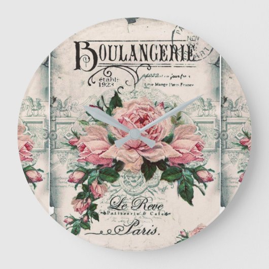 Shabby Chic, Decopage, viktorianisch, französisch Große Wanduhr (Vorderseite)