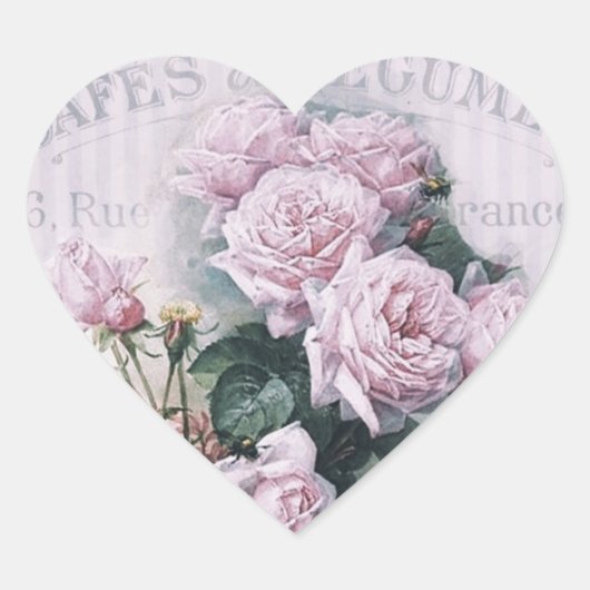 Shabby Chic, Decopage, viktorianisch, französisch  Herz-Aufkleber (Vorderseite)