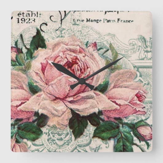 Shabby Chic, Decopage, viktorianisch, französisch  Quadratische Wanduhr (Vorderseite)