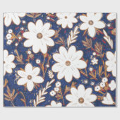 Shabby Chic Deep Blue White Retro Daisy Muster Geschenkpapier (Flach)