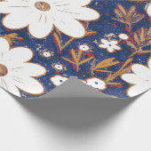 Shabby Chic Deep Blue White Retro Daisy Muster Geschenkpapier (Ecke)