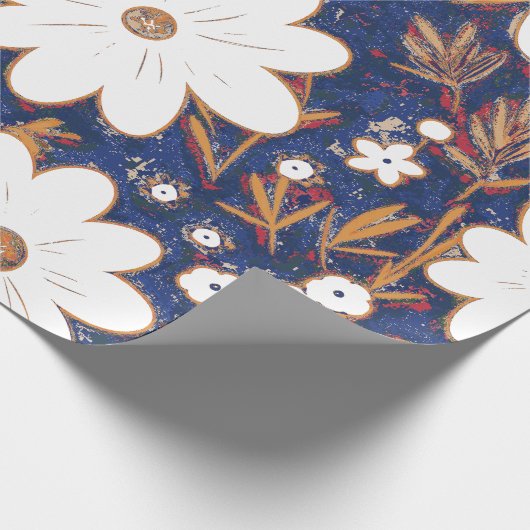 Shabby Chic Deep Blue White Retro Daisy Muster Geschenkpapier (Ecke)