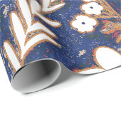 Shabby Chic Deep Blue White Retro Daisy Muster Geschenkpapier (Rolleneckpunkt)