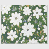 Shabby Chic Deep Green White Retro Daisy Muster Geschenkpapier (Flach)