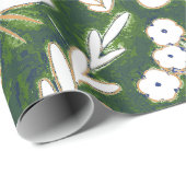 Shabby Chic Deep Green White Retro Daisy Muster Geschenkpapier (Rolleneckpunkt)