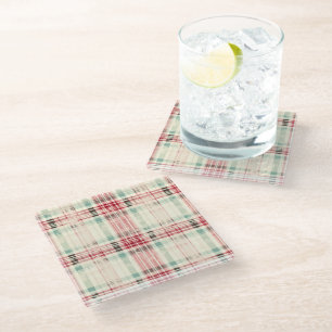 Shabby Chic-Distressed-Christmas-Tartan Glasuntersetzer