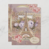 Shabby Chic Eiffel Tower Floral Baby Dusche Einladung (Vorne/Hinten)