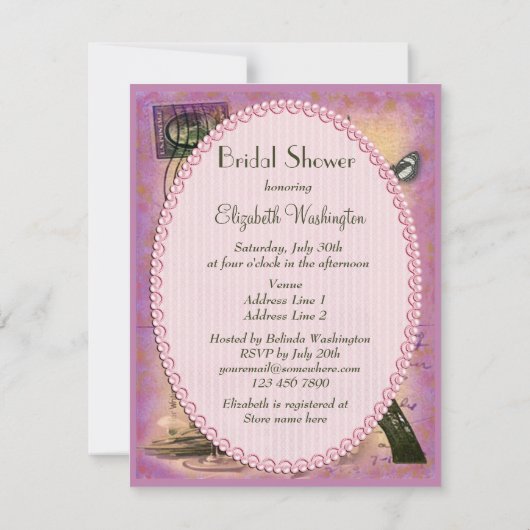 Shabby Chic Eiffel Tower & Red Wine Brautparty Einladung (Rückseite)