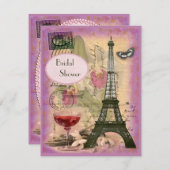 Shabby Chic Eiffel Tower & Red Wine Brautparty Einladung (Vorne/Hinten)
