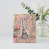 Shabby Chic Eiffel Tower & Rose Babydusche Einladung (Stehend Vorderseite)