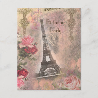 Shabby Chic Eiffel Tower & Rose Geburtstagsparty Einladung