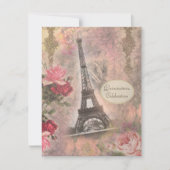 Shabby Chic Eiffel Tower & Rose Quinceanera Einladung (Vorderseite)