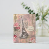 Shabby Chic Eiffel Tower & Rose Quinceanera Einladung (Stehend Vorderseite)