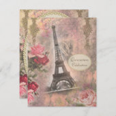 Shabby Chic Eiffel Tower & Rose Quinceanera Einladung (Vorne/Hinten)