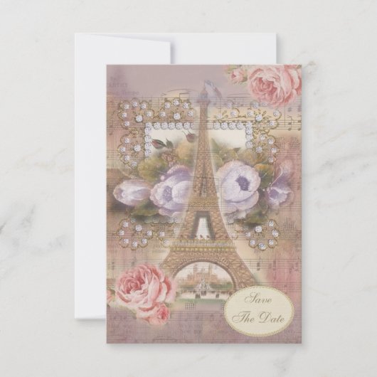 Shabby Chic Eiffel Tower Save the Date Einladung (Vorderseite)
