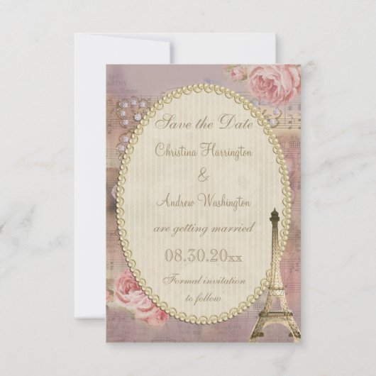 Shabby Chic Eiffel Tower Save the Date Einladung (Rückseite)