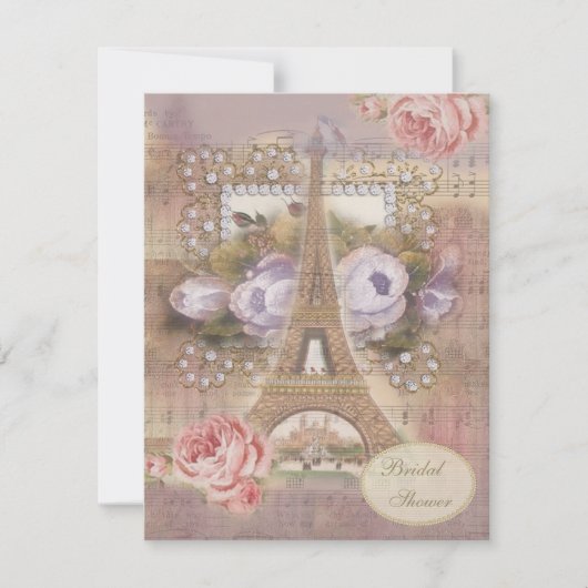Shabby Chic-Eiffel-Turm-BlumenBrautparty Einladung (Vorderseite)