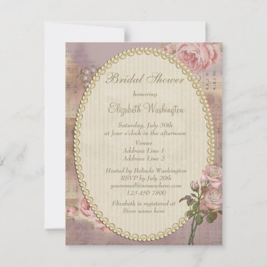 Shabby Chic-Eiffel-Turm-BlumenBrautparty Einladung (Rückseite)