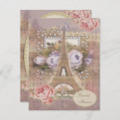 Shabby Chic-Eiffel-Turm-BlumenBrautparty Einladung (Vorne/Hinten)