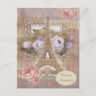 Shabby Chic-Eiffel-Turm-Hochzeits-Einladung Einladung