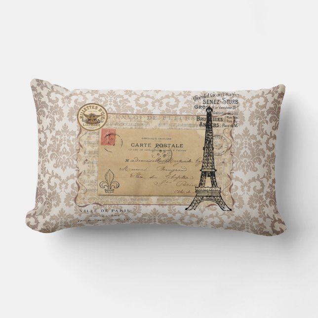 Shabby Chic-Eiffel-Turm Paris Vintager Lendenkissen (Vorderseite)