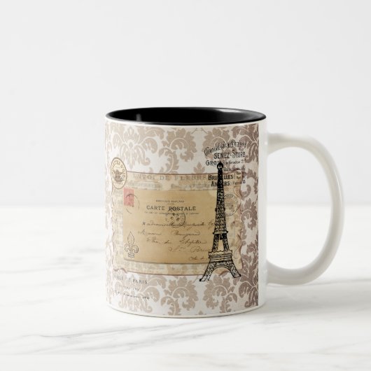 Shabby Chic-Eiffel-Turm Paris Vintager Zweifarbige Tasse (Rechts)