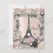 Shabby Chic-Eiffel-Turm u. Rosen-Bonbon 16 Einladung (Vorderseite)